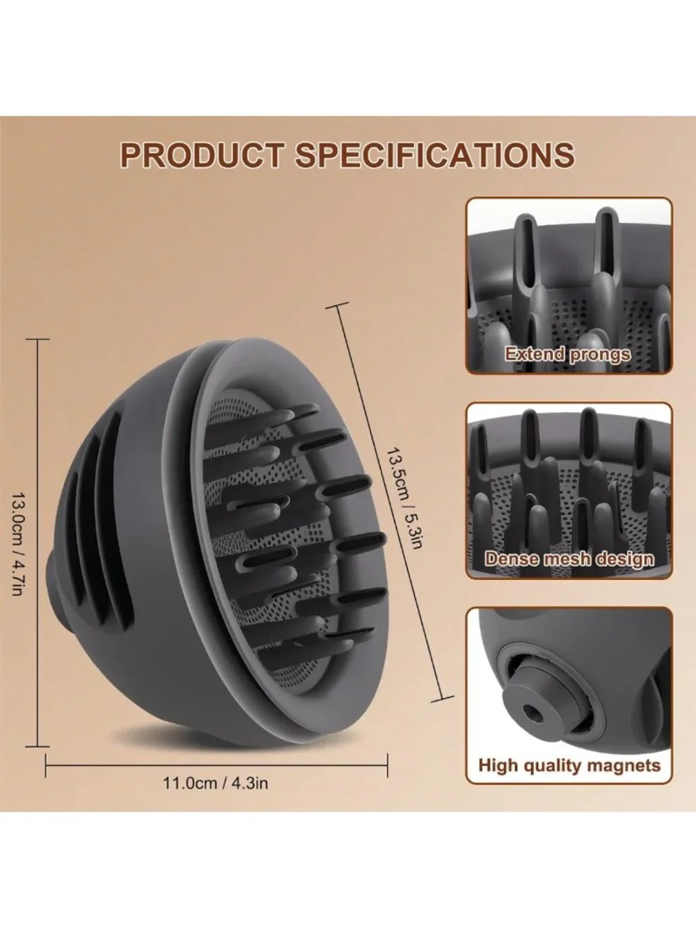 Wave & Curl Hair Diffuser Attachment for Fast Drying, Volume & Definition - Gray